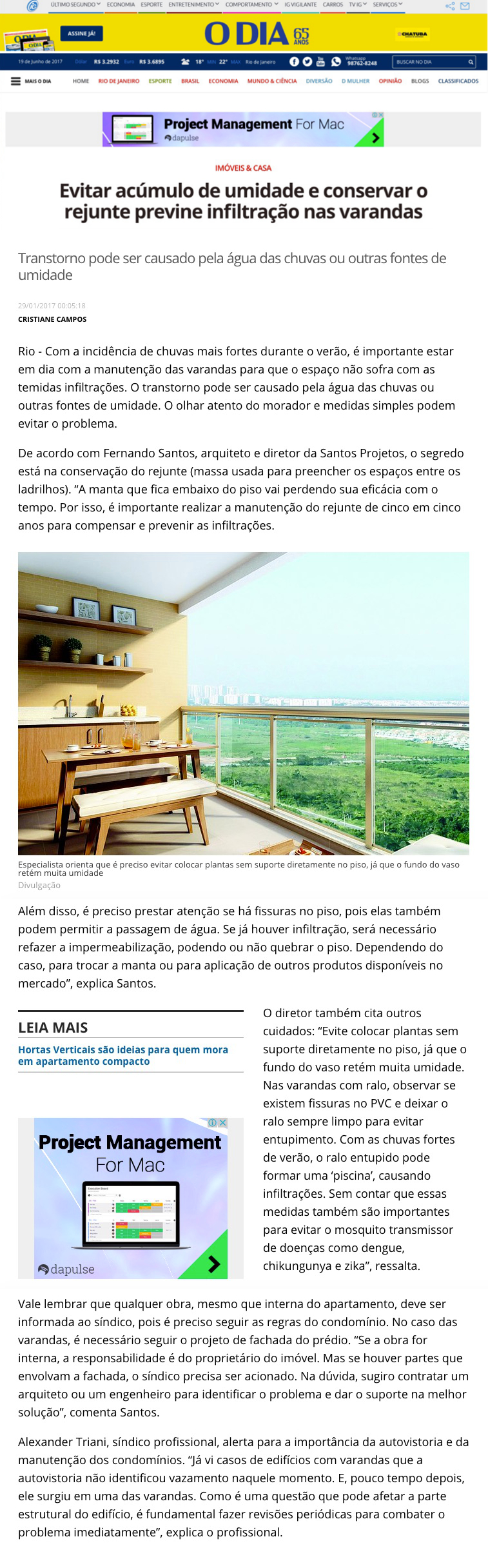 Jornal O Dia Online – Infiltração nas varandas