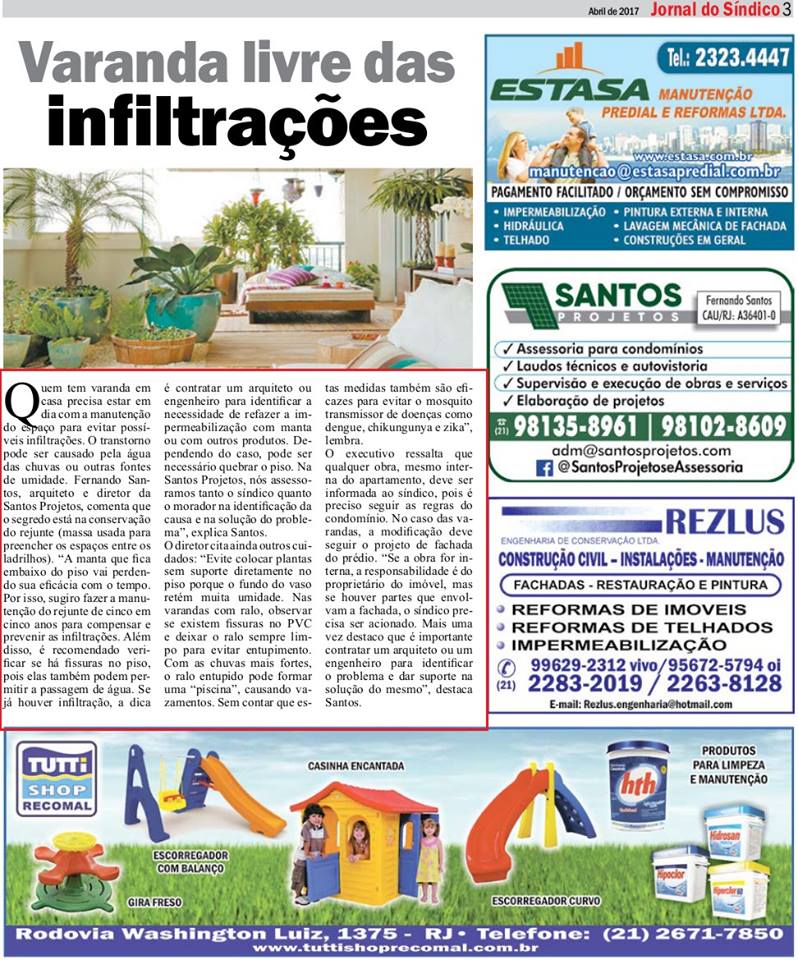 Jornal do Síndico: varanda livre das infiltrações