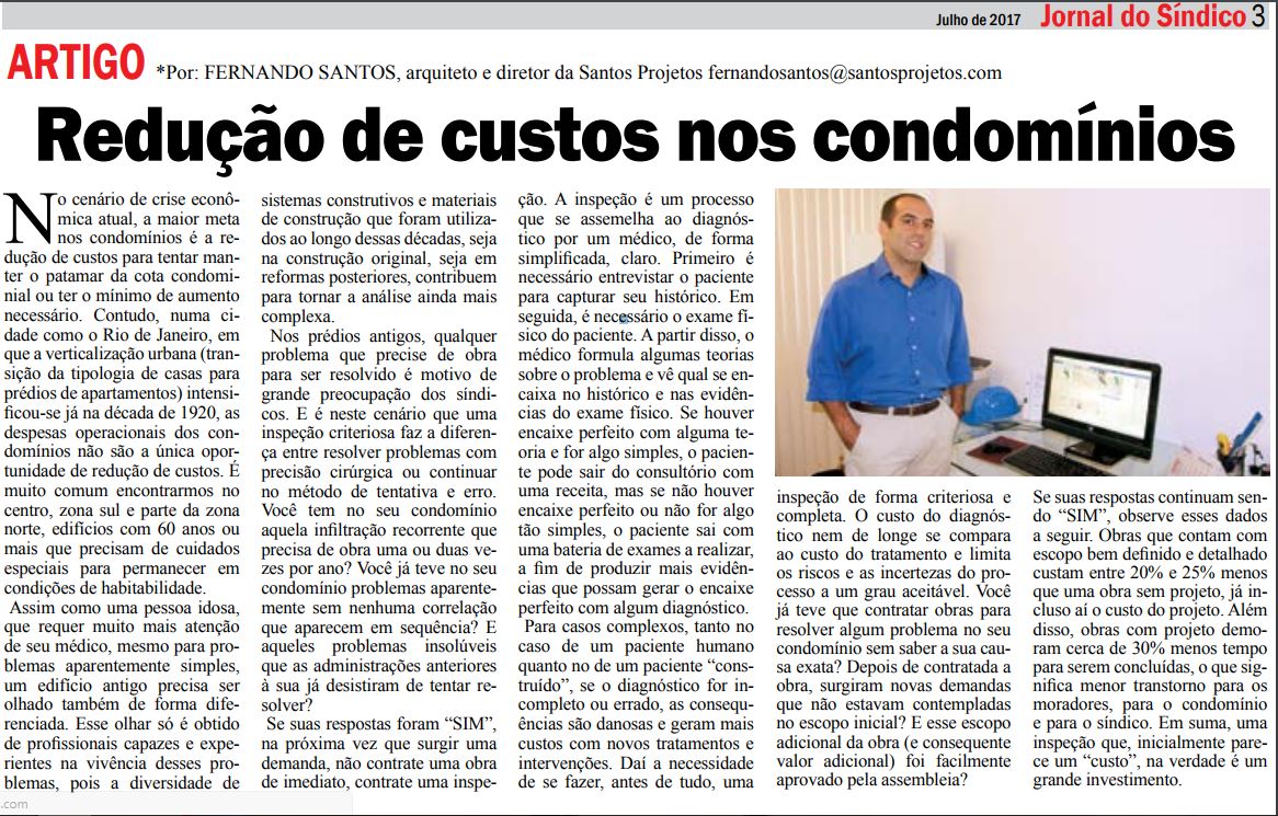 Jornal do Síndico – Redução de custos nos condomínios