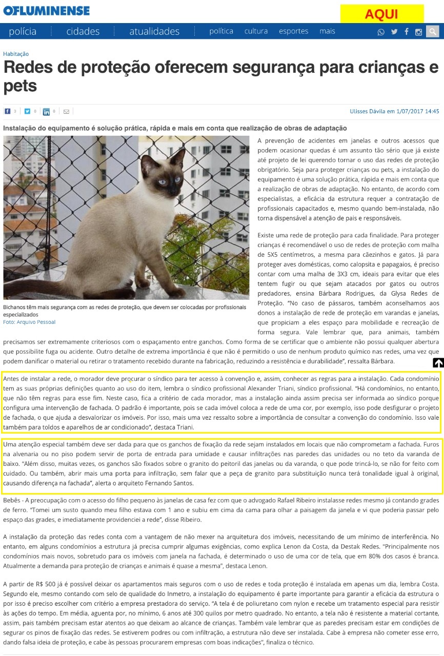 Jornal O Fluminense: Redes de proteção oferecem segurança para crianças e pets
