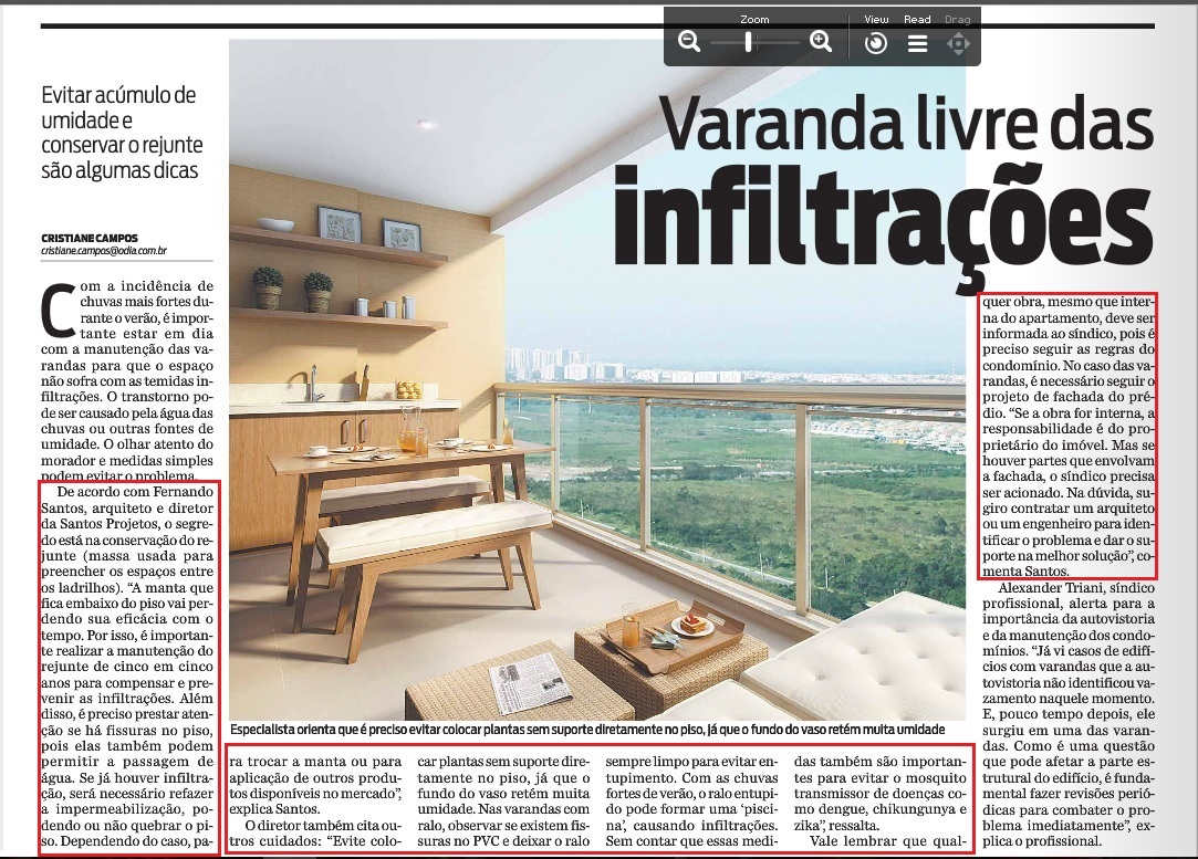 Jornal O Dia – Varanda livre das infiltrações