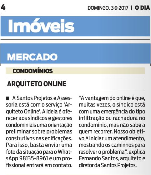 Jornal O Dia (coluna Mercado) – nota Arquiteto Online