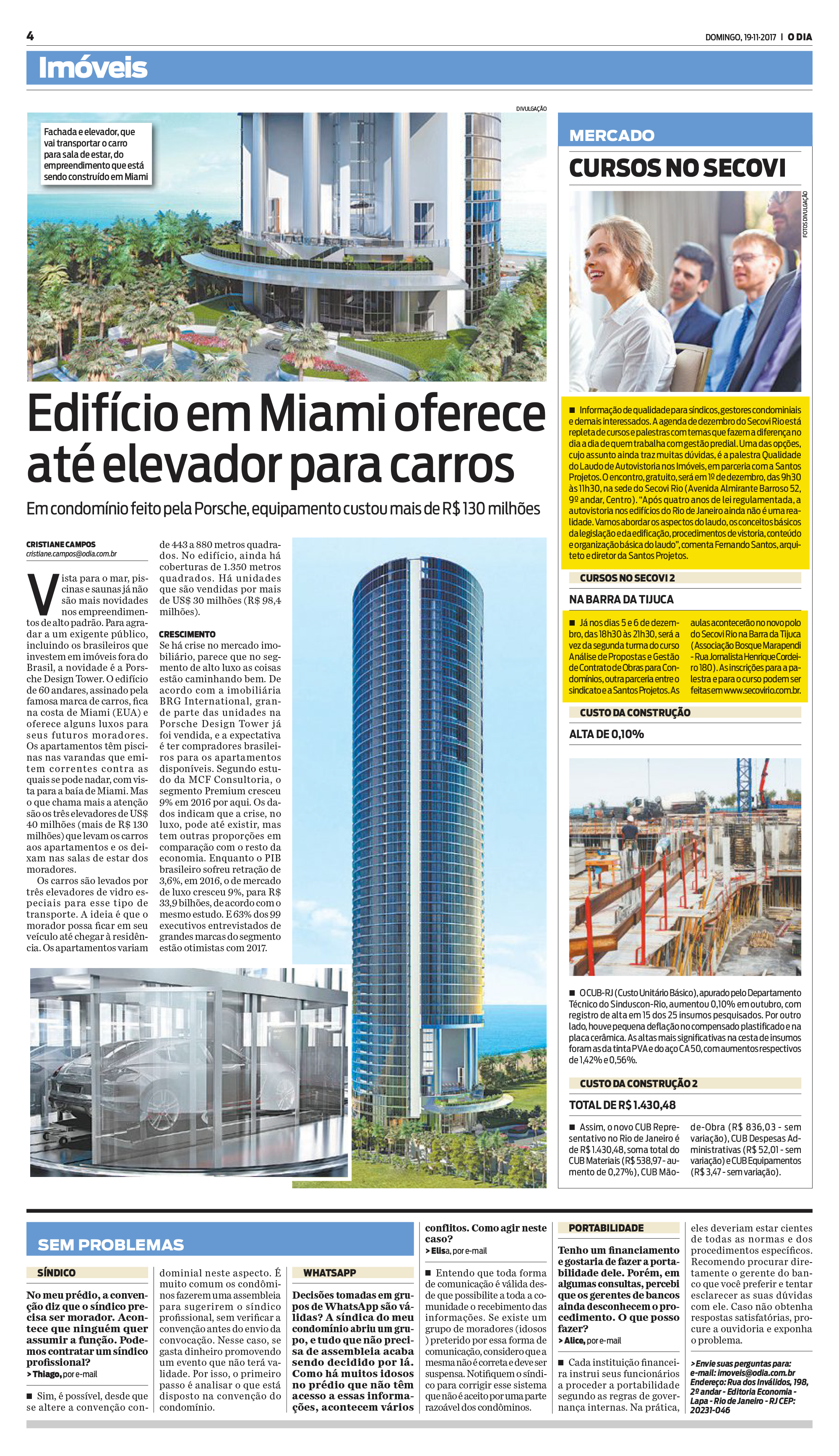 Jornal O Dia: notas Cursos no Secovi Rio