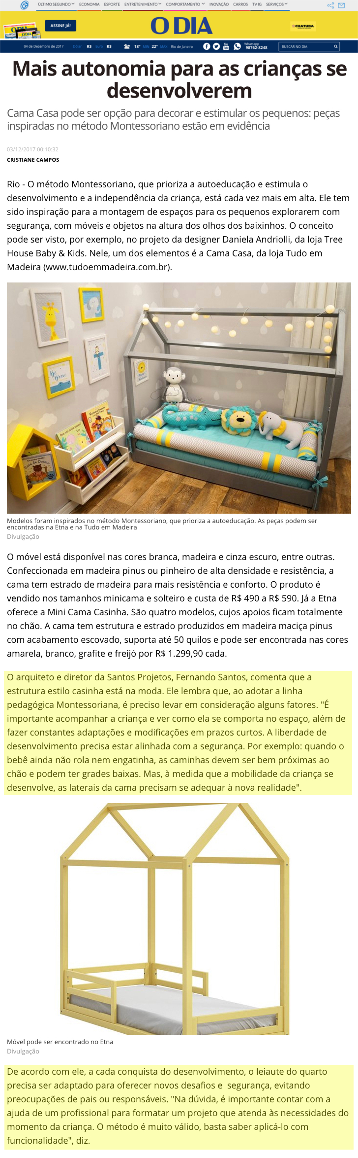 O Dia Online – Matéria Mais autonomia para as crianças se desenvolverem