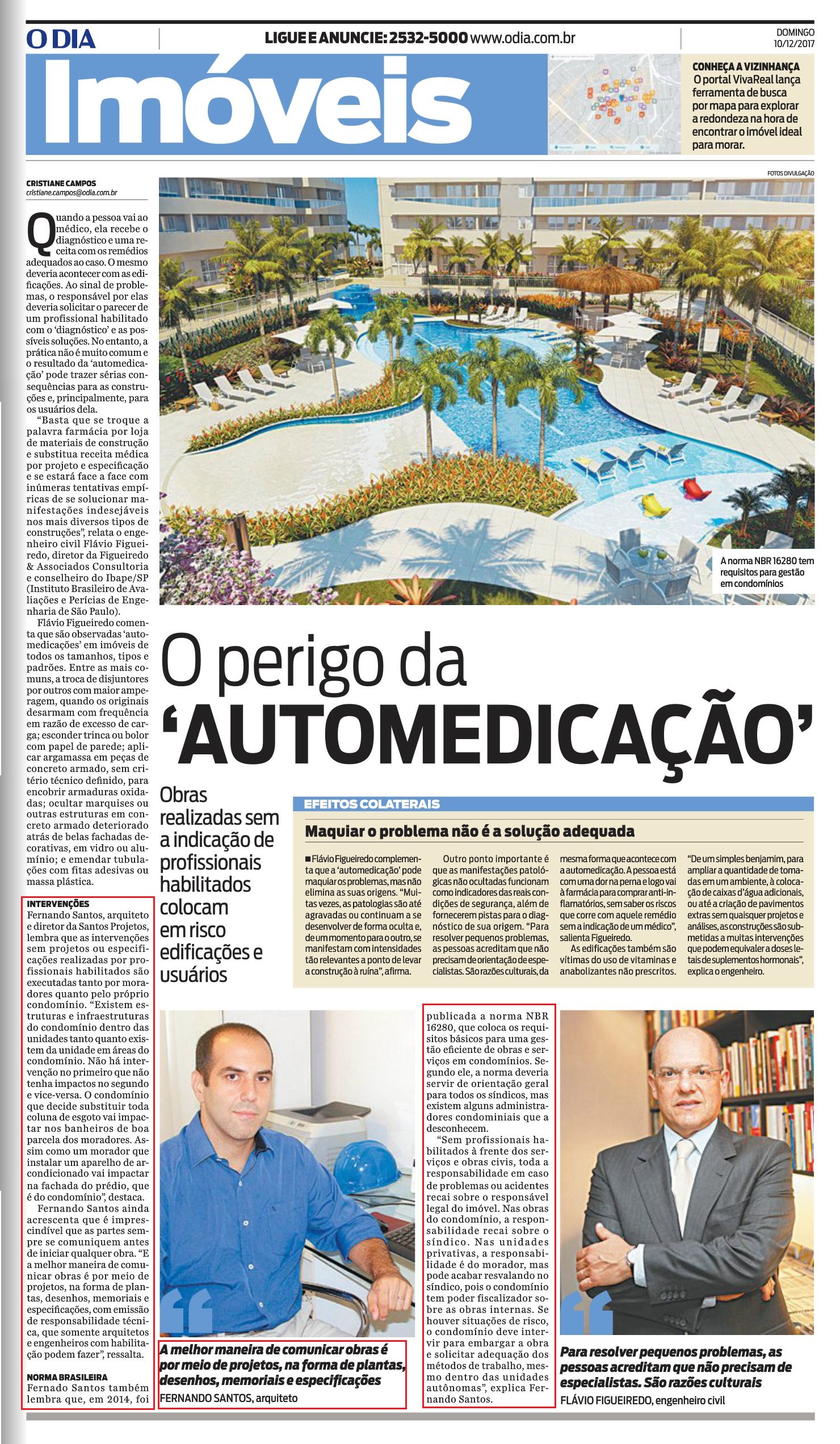 Jornal O Dia (Imóveis) – matéria O perigo da “automedicação”