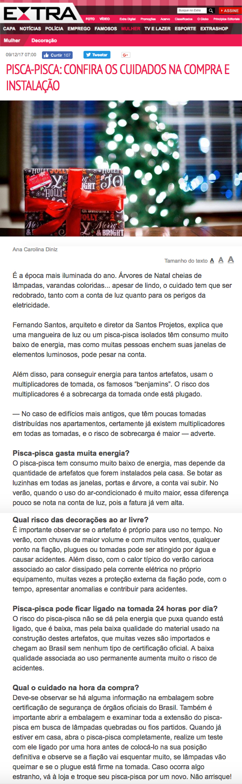 Jornal Extra Online – Pisca-pisca: confira os cuidados na compra e instalação