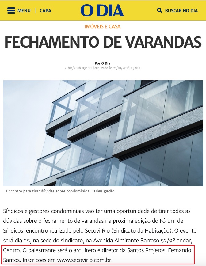 Jornal O Dia Online – Nota Fechamento de Varandas