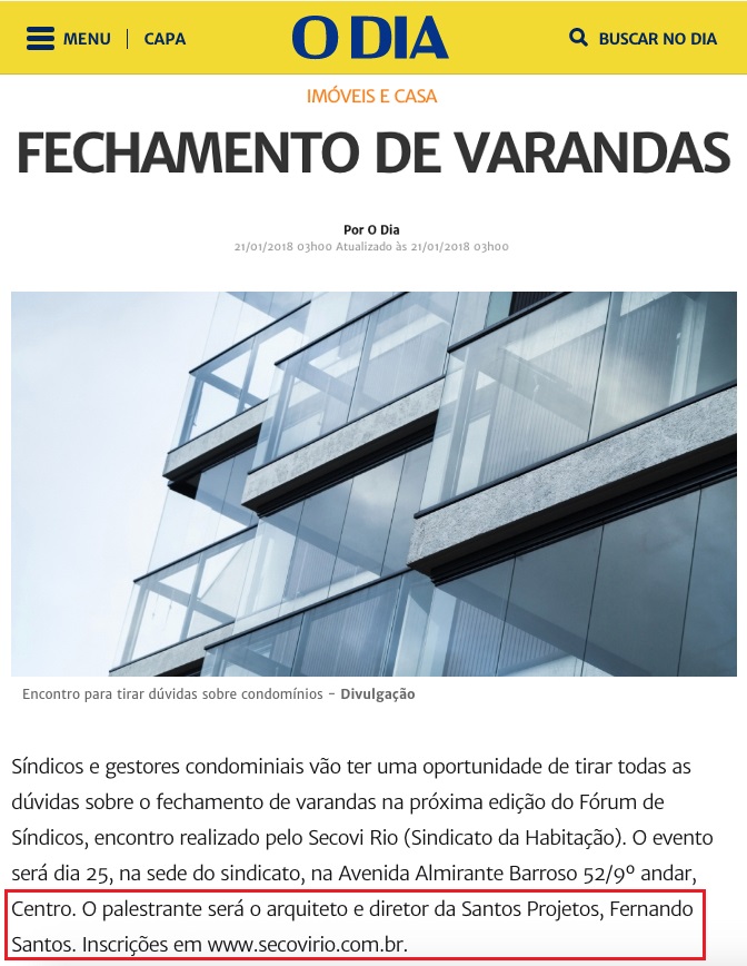 Jornal O Dia Online – Nota Fechamento de Varandas