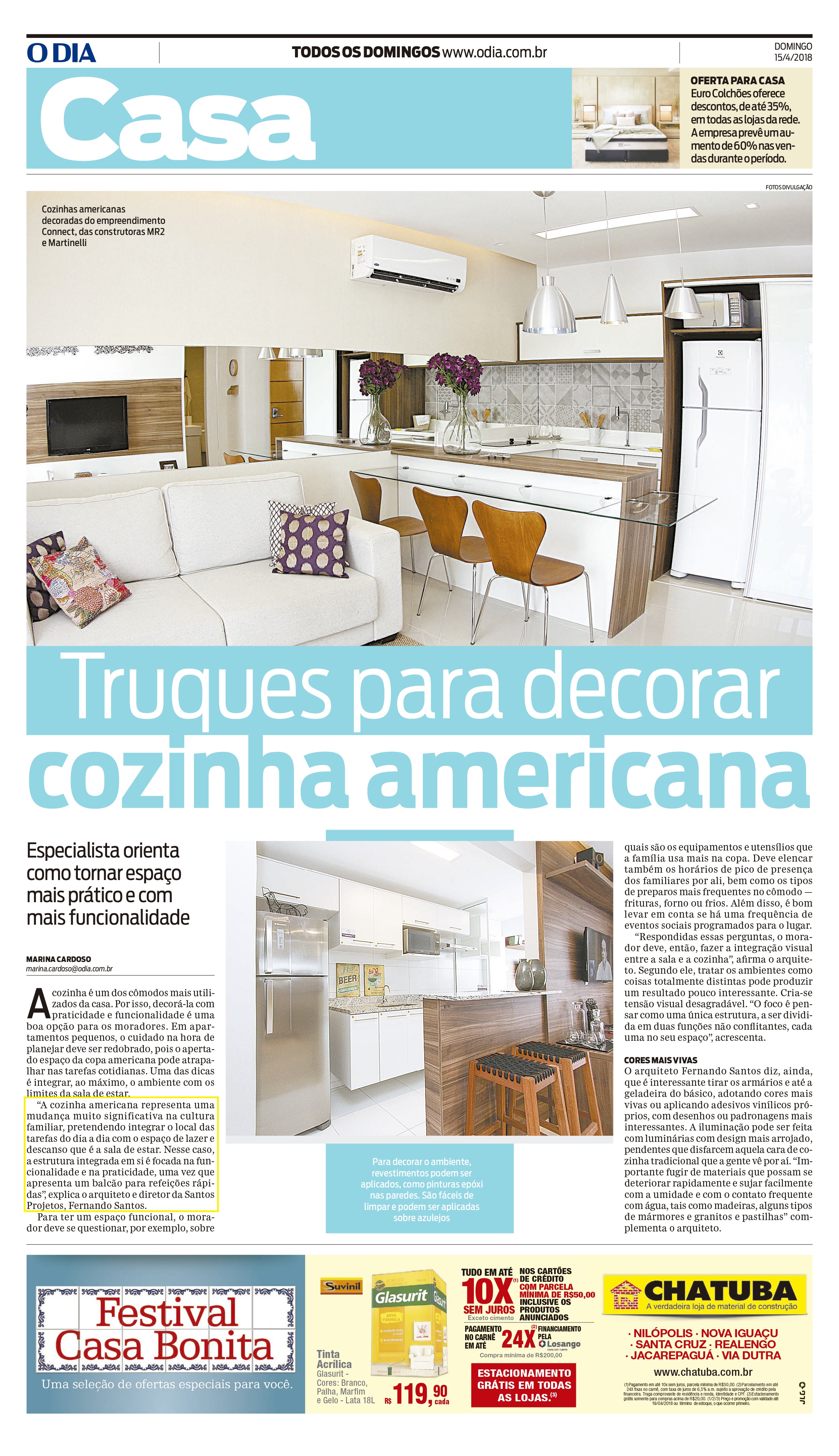 Jornal O Dia – matéria Truques para decorar cozinha americana