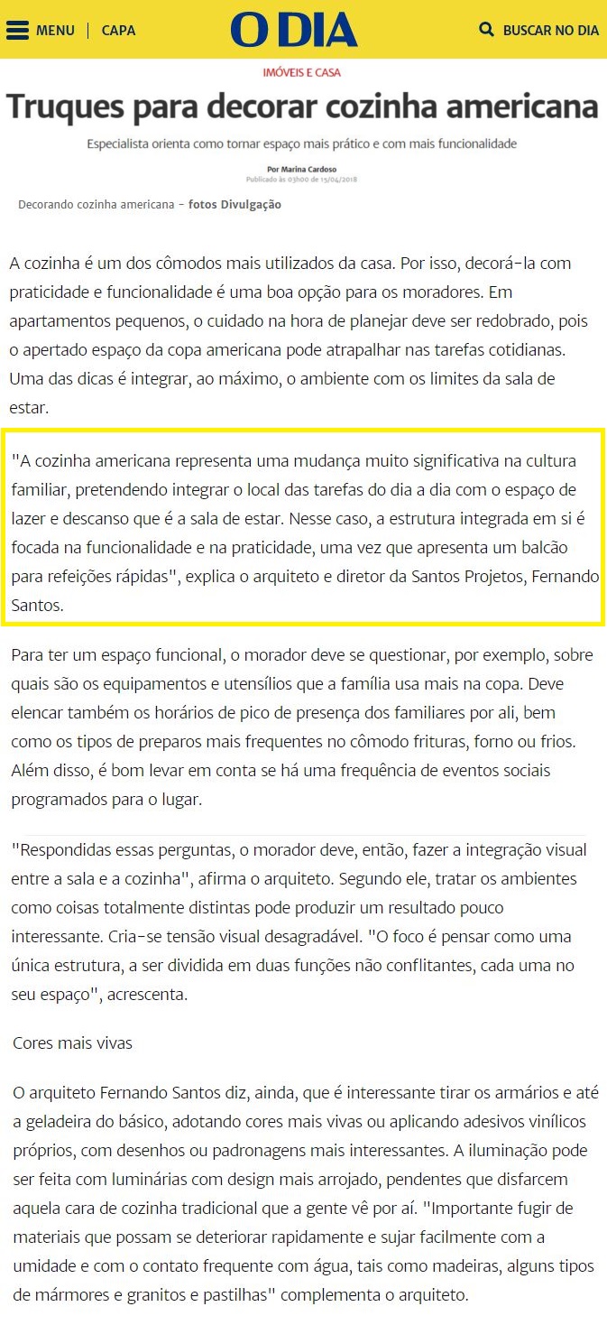 O Dia Online – matéria Truques para decorar cozinha americana