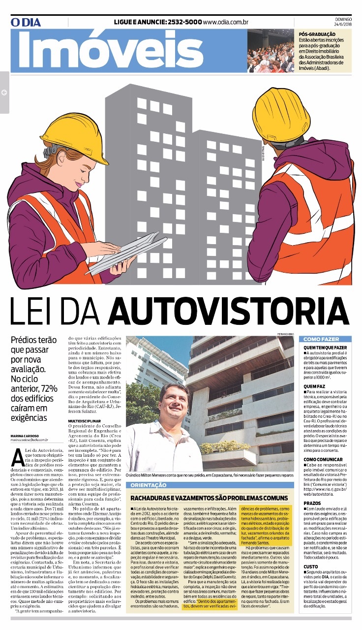 Jornal O Dia (Imóveis) – matéria Lei da Autovistoria