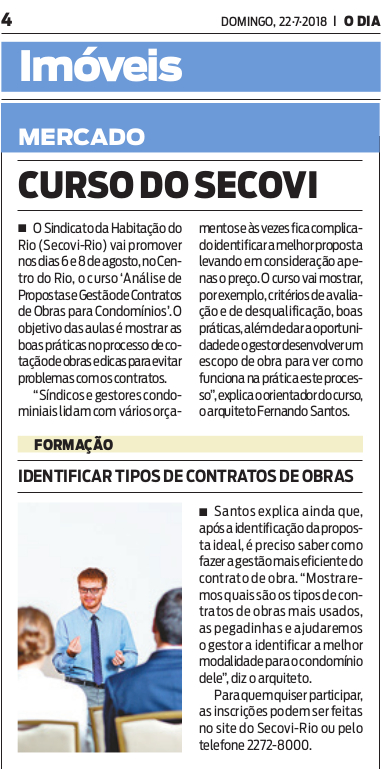 Jornal O Dia – Curso Secovi Rio