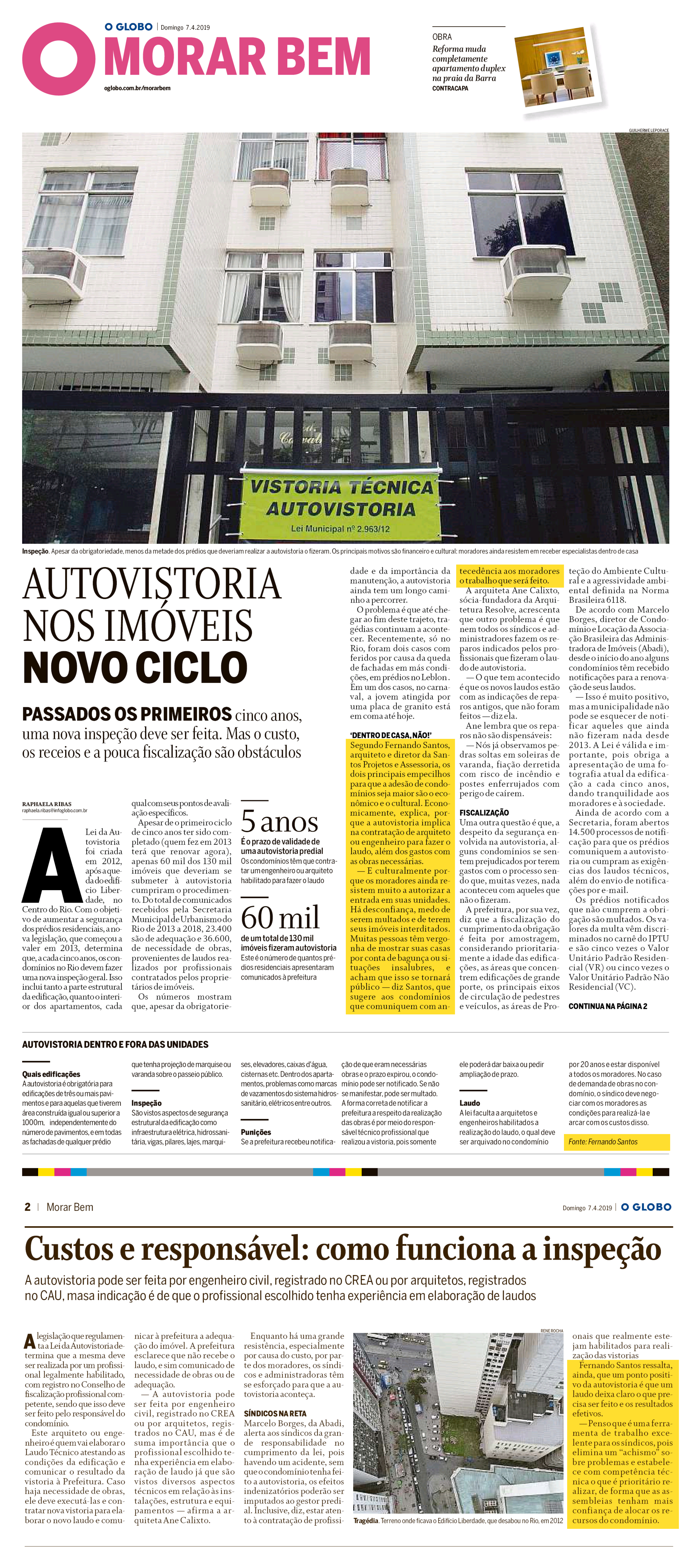 Jornal O Globo (Morar Bem) Autovistoria nos imóveis – novo ciclo